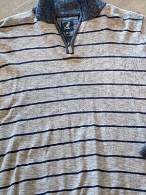Kangol-Sz XL Gray and Navy Striped 1/4-Zip 100% Cotton Pullover Style 8954